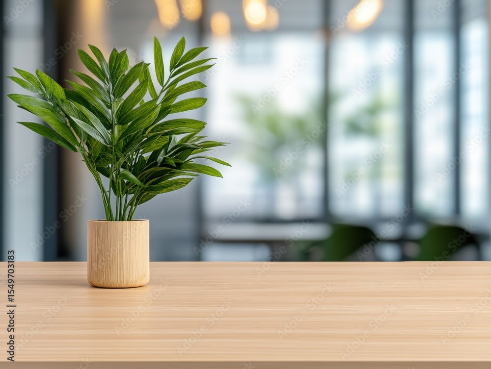 Fototapeta premium Wooden table, plant pot
