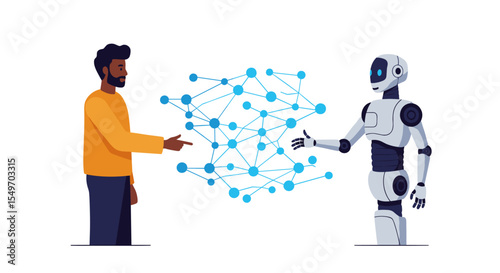 Human robot interaction with neural network vector illustration for technology design