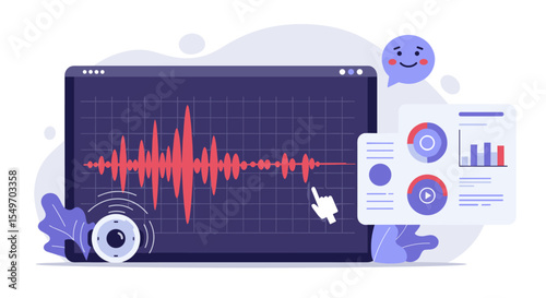 Audio analysis and data visualization concept for digital applications vector illustration