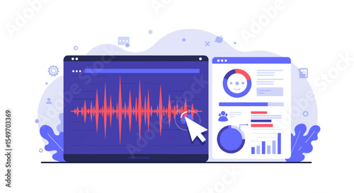 Audio analysis and data visualization concept for digital technology design vector illustration