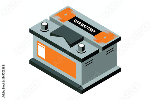 Flat cartoon vector illustration of a car battery isolated on transparent background