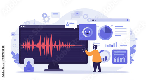 Data analysis and sound visualization for technology and business solutions vector illustration
