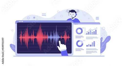 Audio analysis and data visualization concept for digital interface design vector illustration
