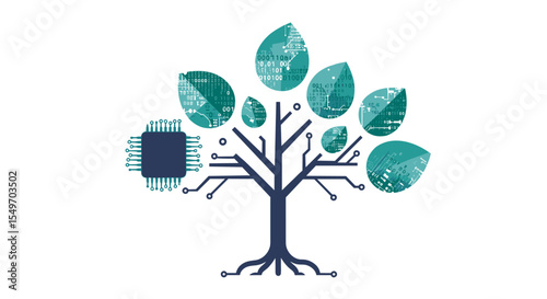 Technology and ecology integration concept with tree and circuit elements for innovative design vector illustration