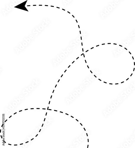 Dashed curved arrow containing two loops oriented in opposite directions.