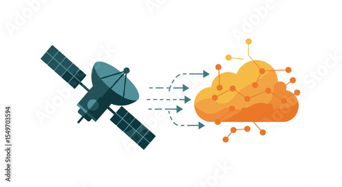Satellite data transmission to cloud computing network for technology and innovation vector illustration