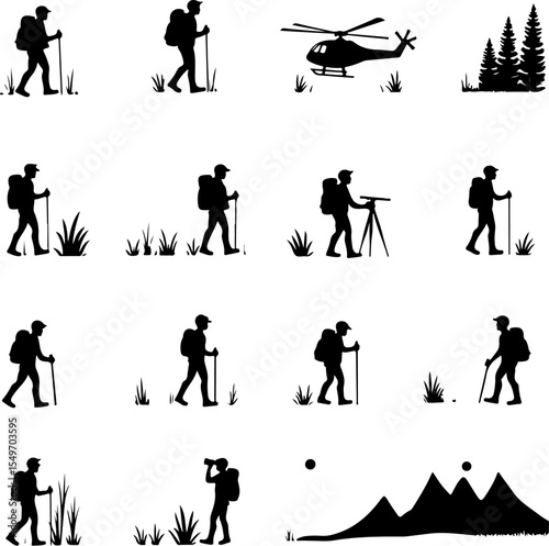 Hikers Silhouette Standing on Mountain Peak vector