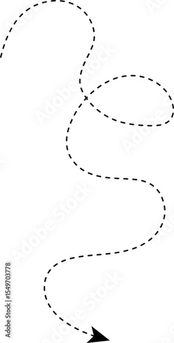 Dashed arrow displaying a soft curve and a loop along its path.