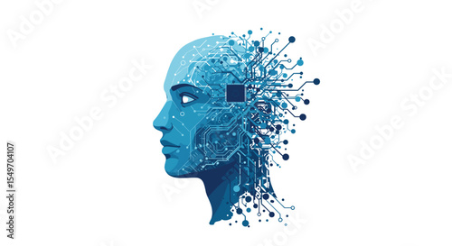 Futuristic cybernetic human face with digital circuitry in profile view vector illustration
