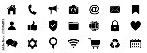 Web icon set. Home, email, address, globe, chat, message, mail, telephone, information, support, search, website, icon. Contact and web icons set. Website set icon vector.