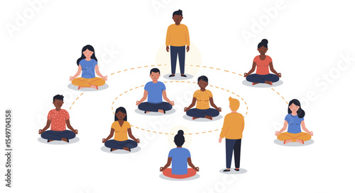 Diverse meditation group illustration for mindfulness and wellness concepts vector illustration