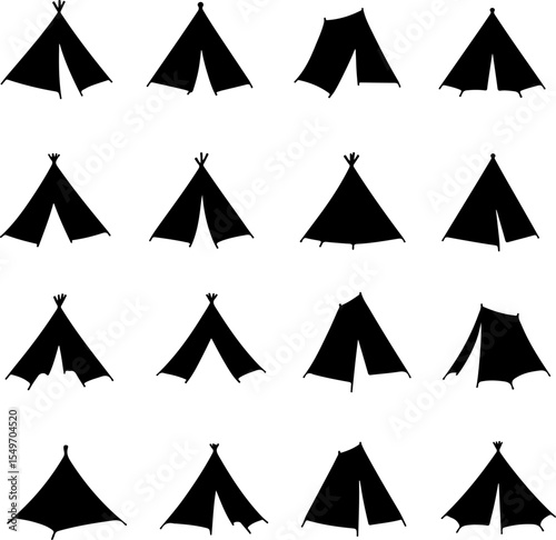 Camping Tent and Fire Icon Vector budnle