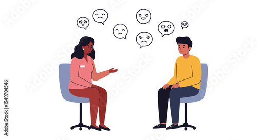 Emotional expression and communication concept - vector illustration for counseling and mental health awareness