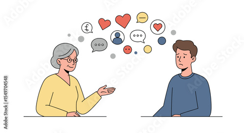 Generational communication and emotional expression in relationships - heartfelt conversations illustration vector illustration