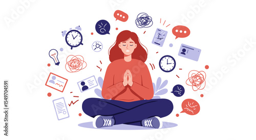 Meditation and mindfulness for stress relief and mental clarity in a busy lifestyle vector illustration