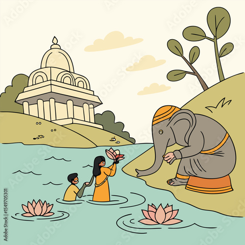 Ganesha and Devotees by the River