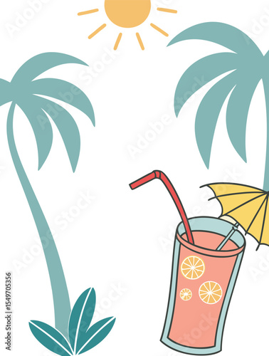 Tropical cocktail in a glass, perfect for a summer beach party or a refreshing cold drink with fruit and ice