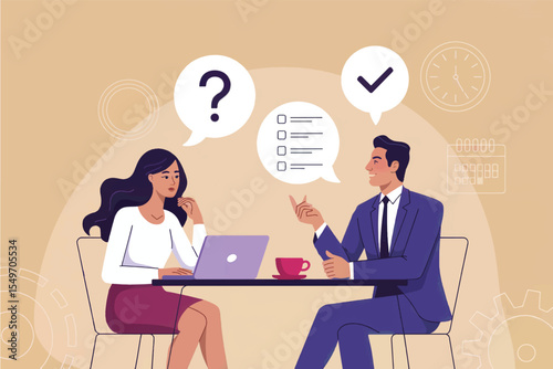 Business meeting with question and checklist isolated on transparent background