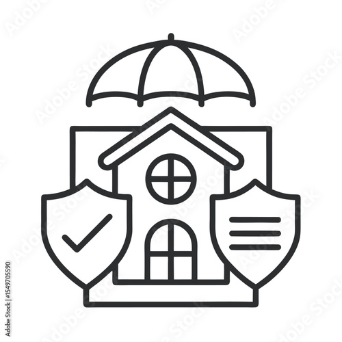 Minimal insurance icon. Shield and security line art vector illustration.