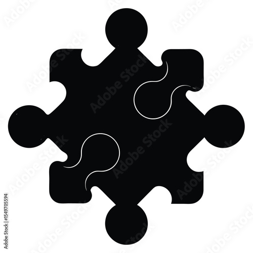 Black jigsaw puzzle piece with white outline on a white background