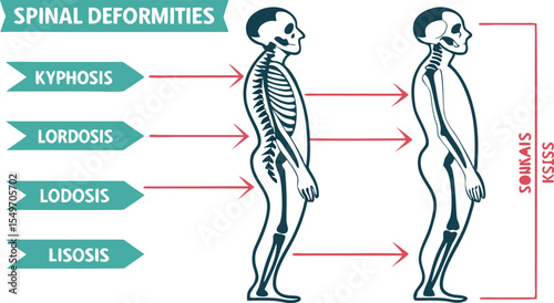 Spinal Deformity Infographic Kyphosis, Lordosis and Scoliosis Vector Banner