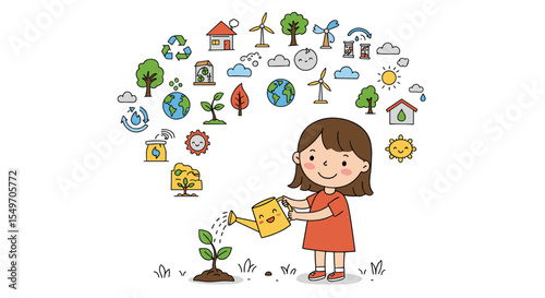 Eco-friendly education for kids: teaching sustainability and green living through engaging illustration vector illustration