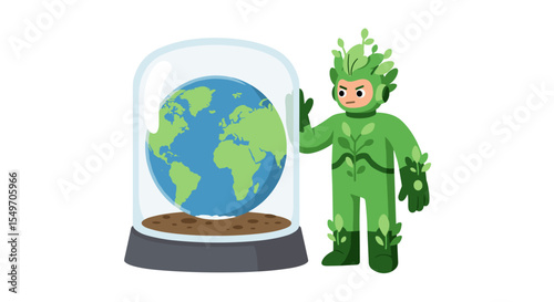 Nature guardian with glass-enclosed earth illustration for environmental awareness design vector illustration
