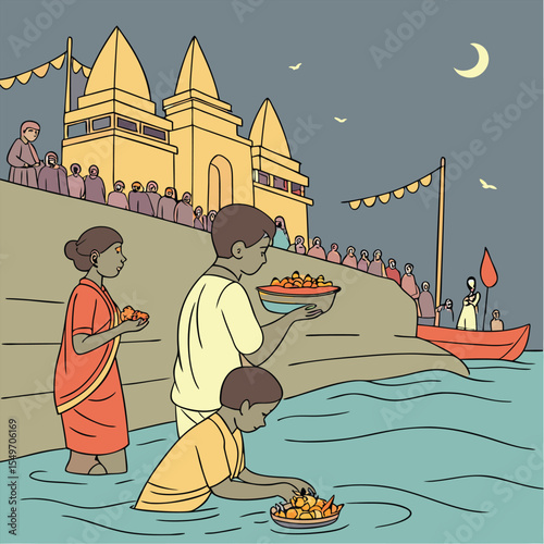 Evening Ceremony on the Ganges River in Varanasi