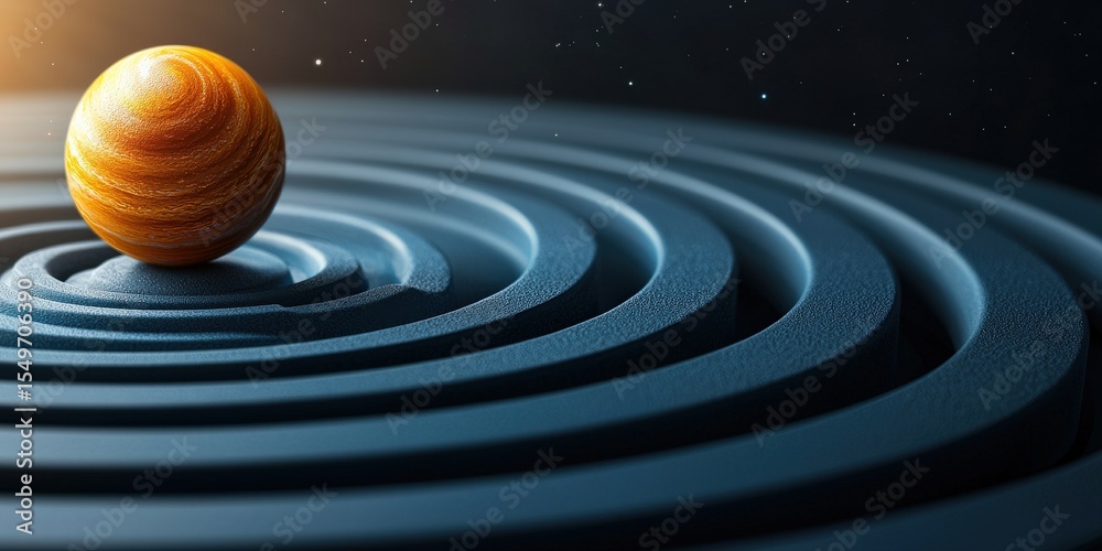 Fototapeta premium Quantum Computing superposition concept. Futuristic depiction of a planet on rippling waves.