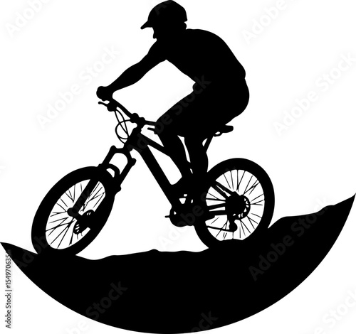 Mountain Biker Riding Uphill on Rugged Terrain vector