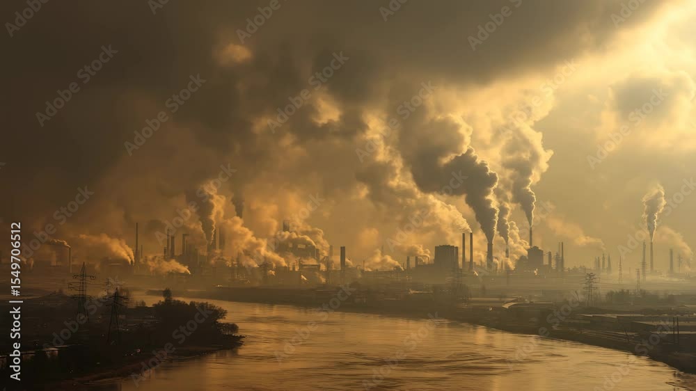 Air Pollution from Industrial Factories at Sunset
Air Pollution from Industrial Factories at Sunset