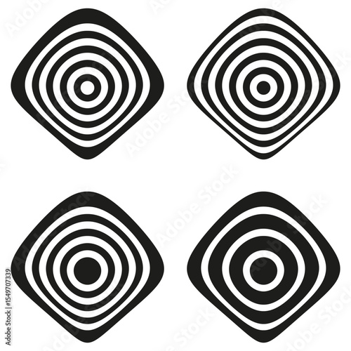 Concentric circle patterns. Target ring shapes. Geometric round Vector. Circular maze design.