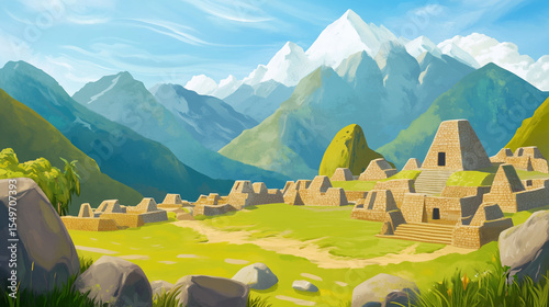 Inca ruins nestled in the Andes mountains, evoking ancient civilization in Peru
