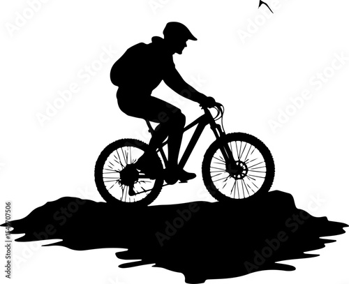 Mountain Biker Silhouette in Forested Hills vector design