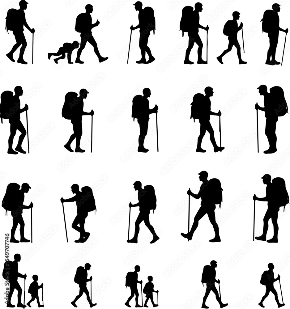 Obraz premium Mountain Climbing Silhouettes vector