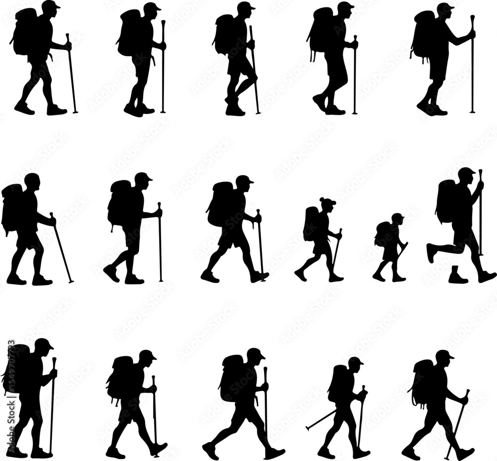 Naklejka premium Mountain Climbing Silhouettes vector