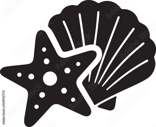 Silhouette vector of starfish and seashell combo, perfect for beach, ocean, marine, and coastal design projects.