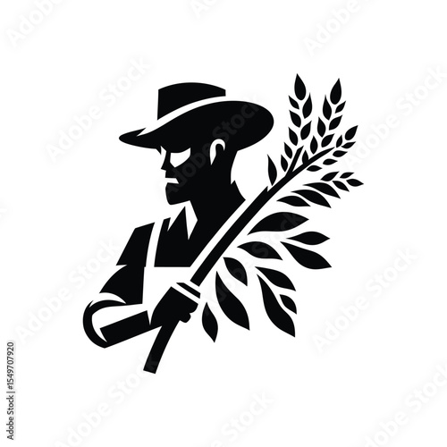 farmer vector silhouette clip art logo design illustration