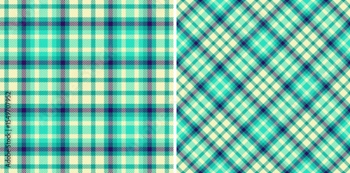 Two vibrant teal and cream plaid patterns, perfect for textile design, fashion, or website backgrounds.