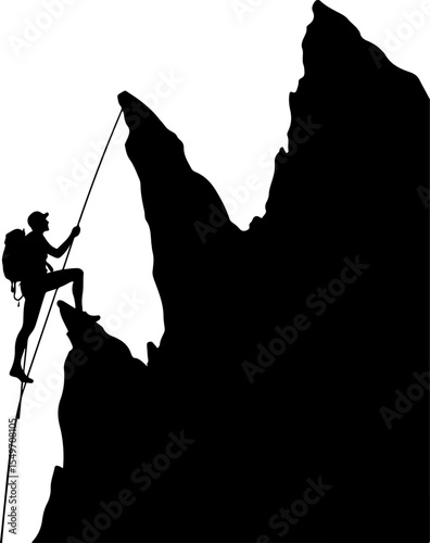 Hiking Hikers Standing on Mountain Peak  Silhouette  vector graphics
