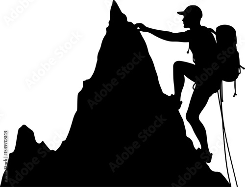 Hiking Hikers Standing on Mountain Peak  Silhouette  vector graphics