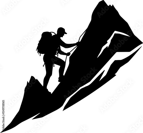 Hiking Hikers Standing on Mountain Peak  Silhouette  vector graphics
