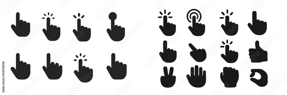 Fototapeta premium Various hand gesture icons representing different actions and expressions in digital communication