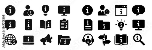 Collection of information icons representing various forms of communication and data sharing in a digital world