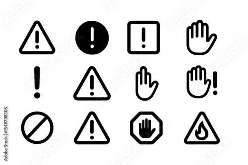 Warning symbols displaying safety alert signs for various hazardous situations in a clear, organized layout