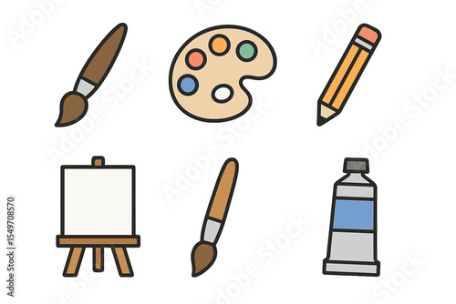 Art supplies including brushes, paint, pencils, and canvas ideal for creative projects and artistic expression in a studio setting