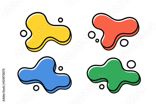 Colorful abstract shapes in vibrant hues of yellow, red, blue, and green arranged artistically