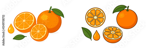 Fresh oranges and slices displayed on a white background highlighting their vibrant color and juicy appeal
