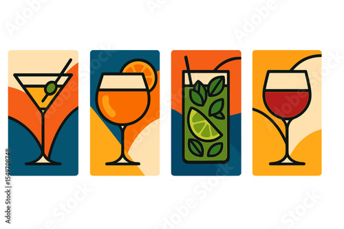 Cocktails displayed in vibrant glass designs for a festive gathering