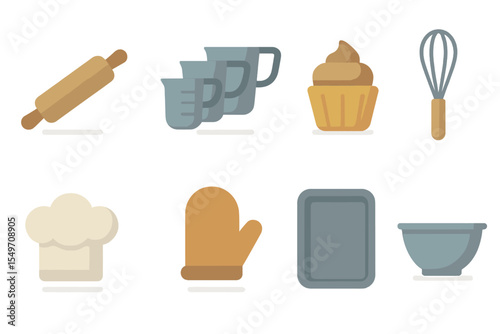 Baking essentials for creating delicious treats at home with various tools and utensils on a clean surface
